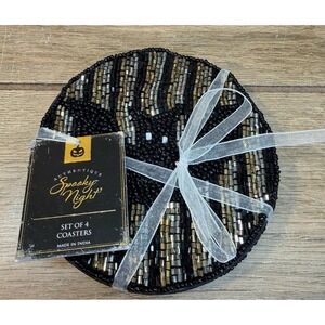 Set Of 4 Authentique Spooky Night Beaded Bat Halloween Coasters Holiday Goth NWT